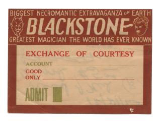 Appraisal: Blackstone Harry Henry Boughton Blackstone Exchange of Courtesy Pass Complimentary