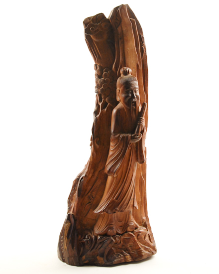 Appraisal: A Carved Wood Chinese Sage with Scroll high