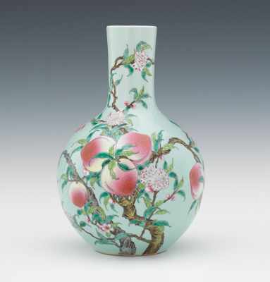 Appraisal: Chinese Porcelain Peach Vase with Yongzheng Marks Celadon green gourd