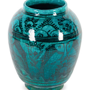 Appraisal: A Turkish Turquoise and Black Glazed Ceramic Vase Height inches