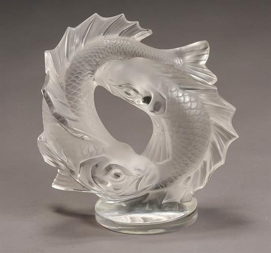 Appraisal: Lalique Molded and Frosted Glass 'Deux Poissons' Sculpture Designed by