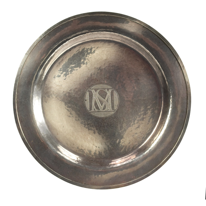 Appraisal: Jarvie plate in hammered sterling silver monogrammed MS or SM