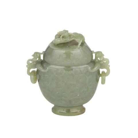 Appraisal: A Celadon Spinach Jade Phoenix and Dragon Vase Rendered of