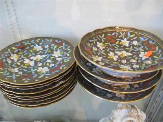 Appraisal: GREEN GROUND CONTINENTAL PORCELAIN THIRTEEN PIECE DESSERT SET