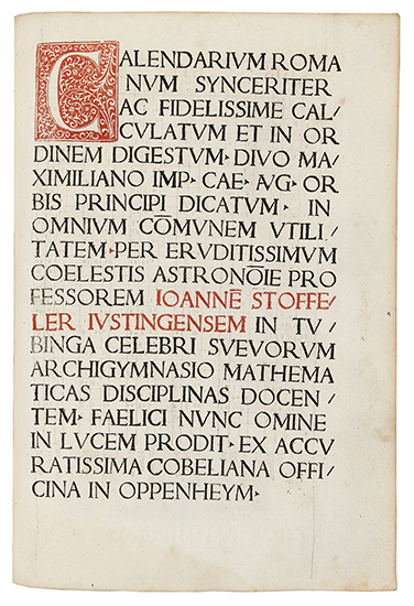 Appraisal: CALENDAR REFORM STOEFFLER JOHANNES Calendarium Romanum Magnum Title within woodcut