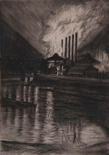 Appraisal: The Converter at Night Pittsburgh no drypoint etching on Paper