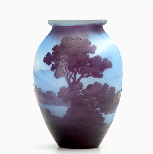 Appraisal: EMILE GALLE Scenic cameo vase with wooded lake scene in