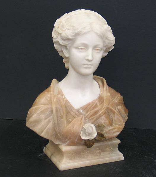 Appraisal: An Italian onyx and alabaster bust of a young girl