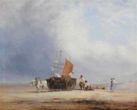 Appraisal: th C Dutch School oil on canvas Fisherfolk landing the