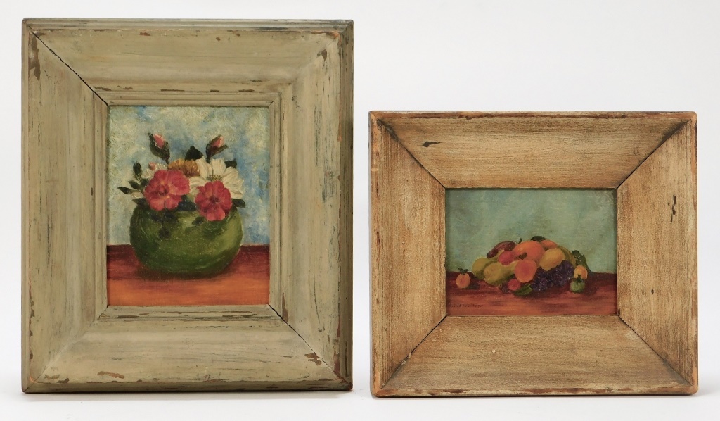 Appraisal: PC MINIATURE NAIVE STILL LIFE PAINTINGS United States th Century