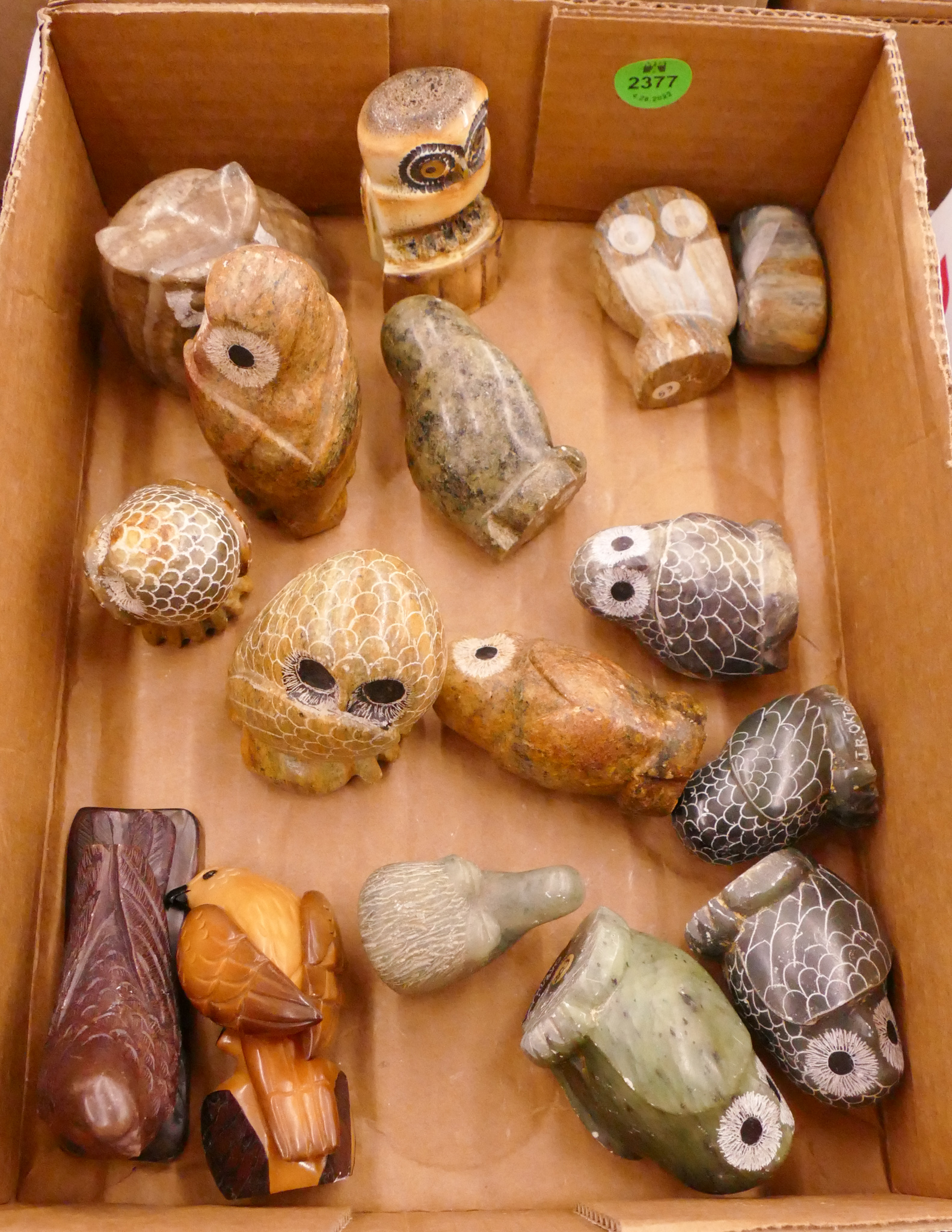 Appraisal: Box pc Carved Stone Owl Figures- largest ''