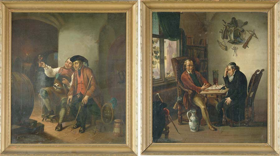 Appraisal: SIGNED European th Century PAIR OF TAVERN SCENES Oil on