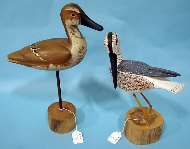 Appraisal: pcs - standing Shore bird wood carved Duck on stand