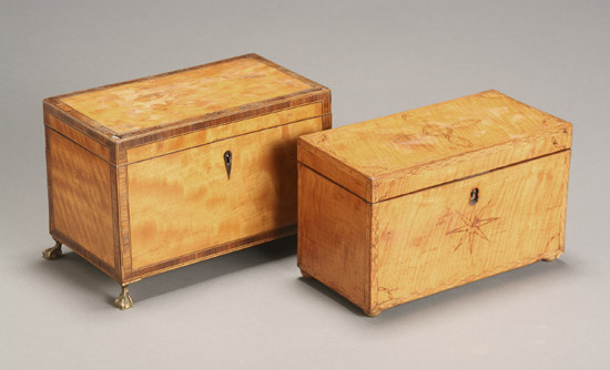 Appraisal: Two George III Satinwood Tea Caddies Circa The first having