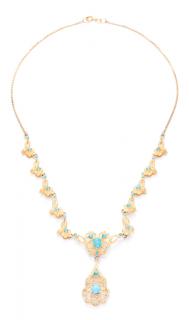 Appraisal: A TURQUOISE NECKLACE WITH DROP IN KARAT GOLD A TURQUOISE