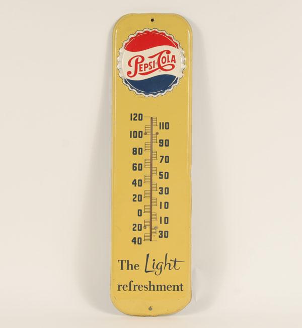 Appraisal: Pepsi Cola The Light Refreshment metal advertising thermometer ca x