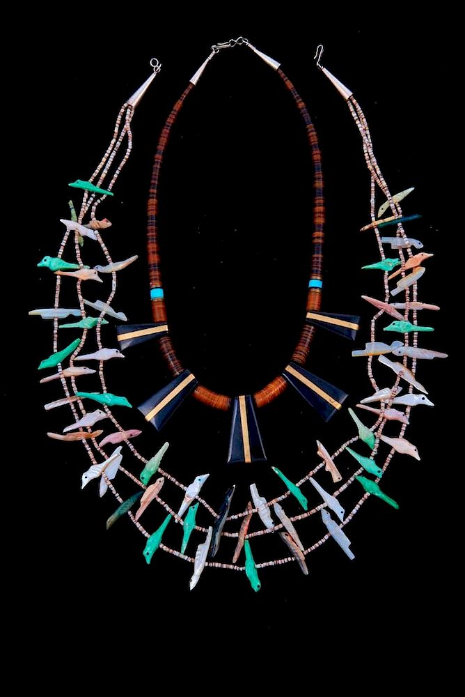 Appraisal: ZUNI AND NAVAJO NECKLACES Two old pawn Southwest jewelry consisting