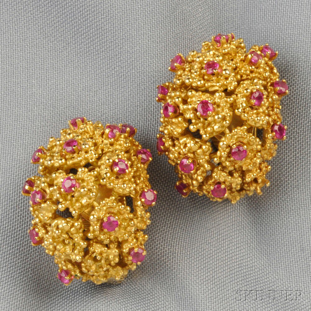 Appraisal: kt Gold and Ruby Earclips Tiffany Co each of bombe