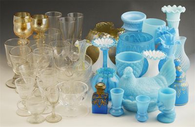 Appraisal: A small collection of moulded blue glass mainly vases and