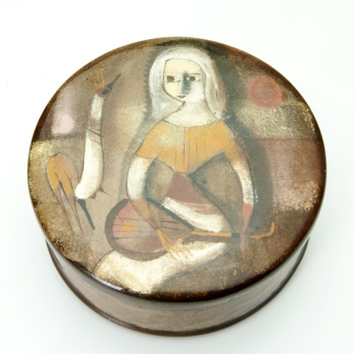 Appraisal: PILLIN Rare covered circular box painted with a lady playing