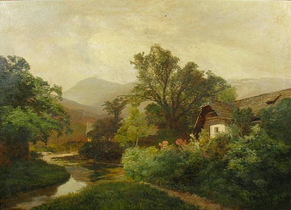 Appraisal: Konrad Petrides Austrian - A cottage by a winding stream