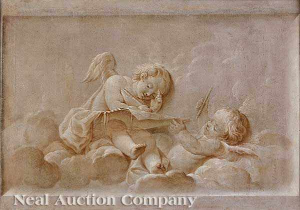 Appraisal: French School th c Putti on a Cloud Playfully Writing