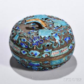 Appraisal: Silver Cloisonne Lidded Bowl China th th century pumpkin-inspired in