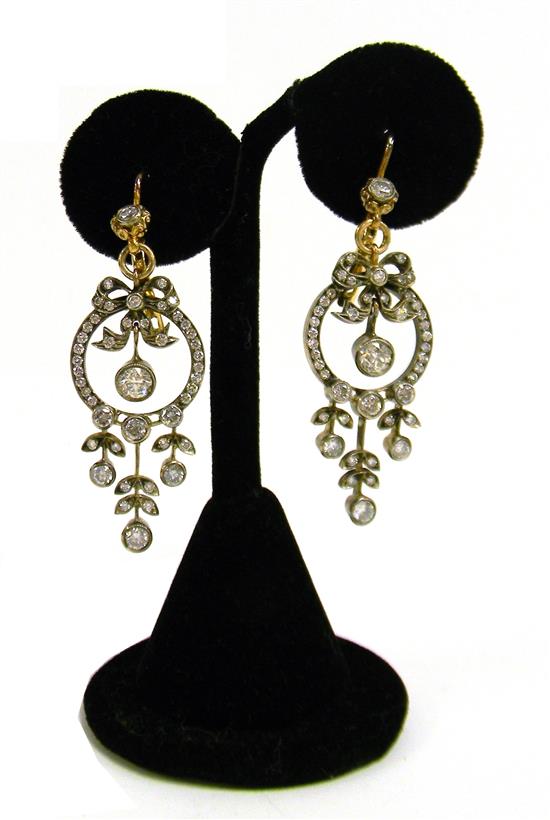 Appraisal: JEWELRY Pair of antique reproduction diamond drop earrings tested K