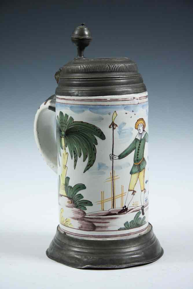 Appraisal: GERMAN FAIENCE BEER STEIN - Dated German Faience Covered Beer