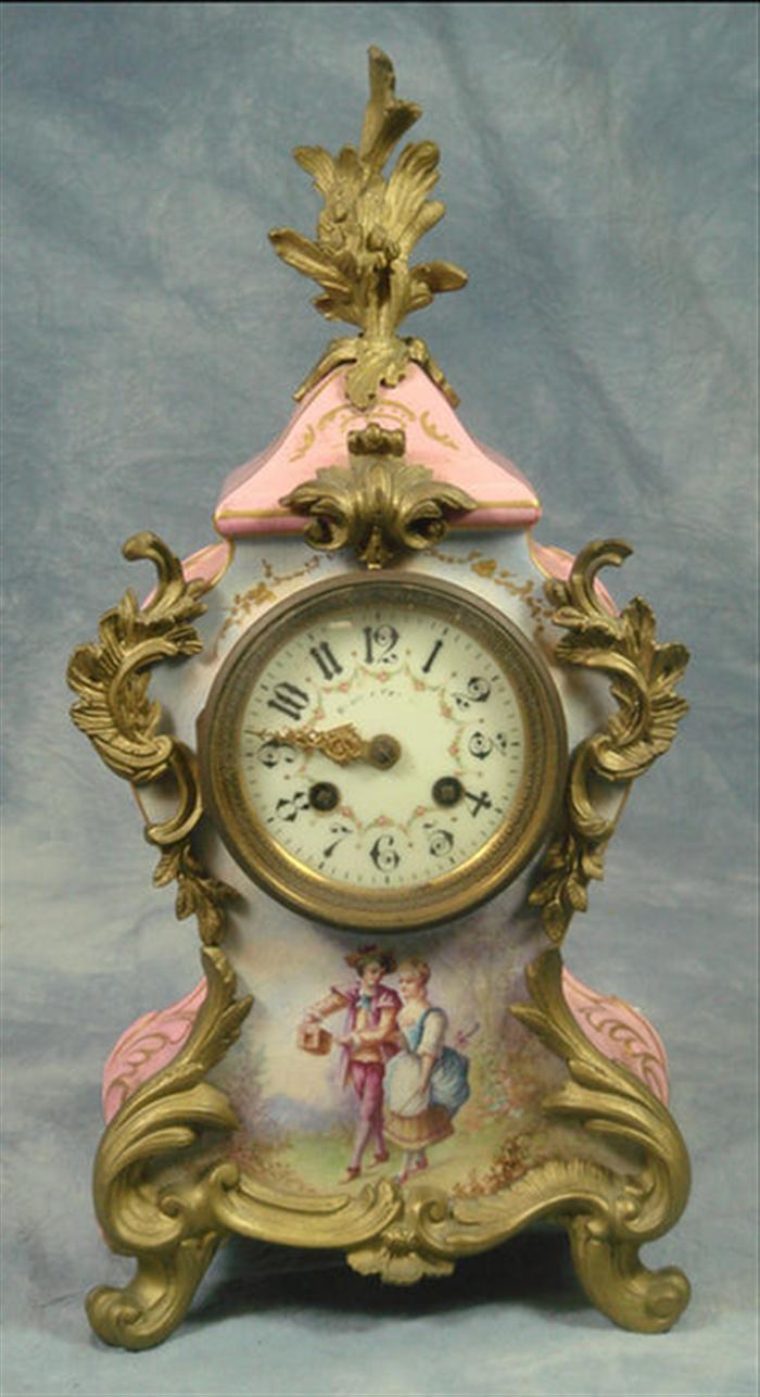 Appraisal: French china case clock rose colored Martie Cie movement white