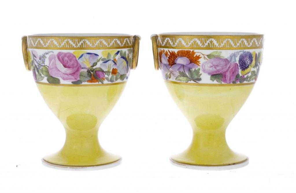 Appraisal: A PAIR OF PINXTON YELLOW GROUND VASES of goblet shape