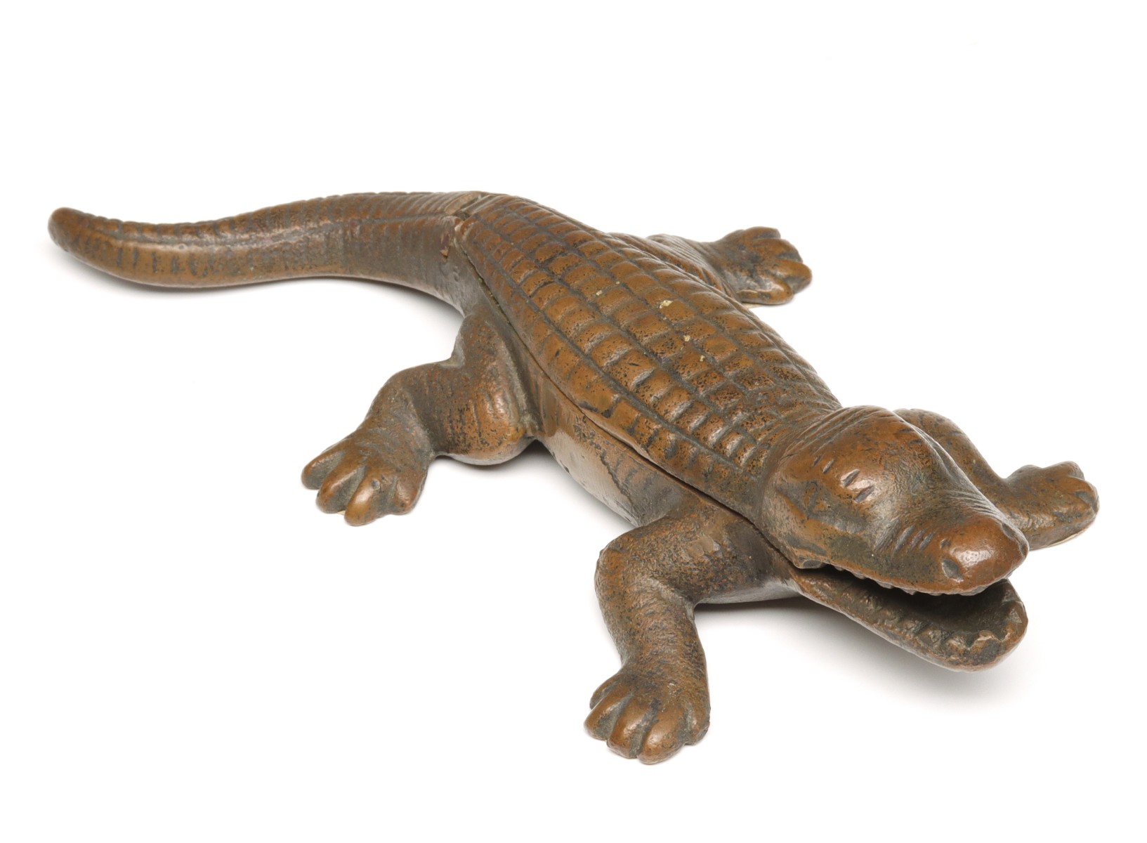 Appraisal: A PATINATED BRONZE ALLIGATOR MATCH SAFE CIRCA Measures inches long