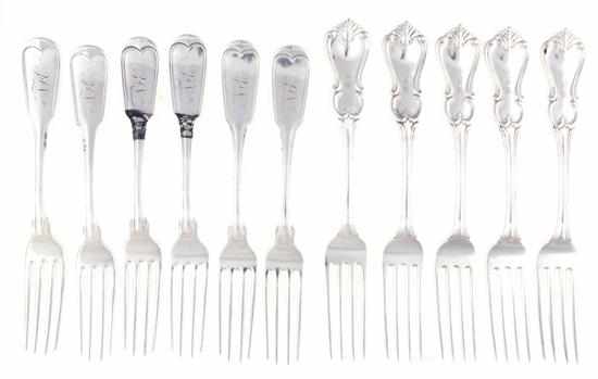 Appraisal: American coin silver fork sets by Wood Hughes and Mulford