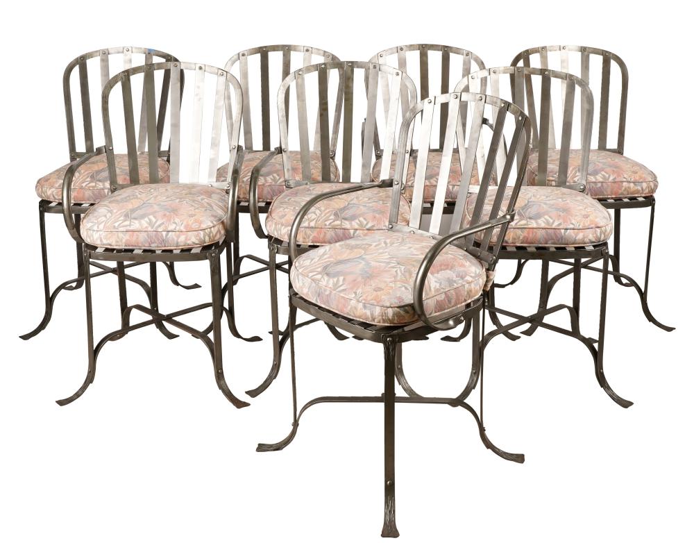 Appraisal: SET OF EIGHT WROUGHT IRON CHAIRSunsigned comprising four armchairs inches