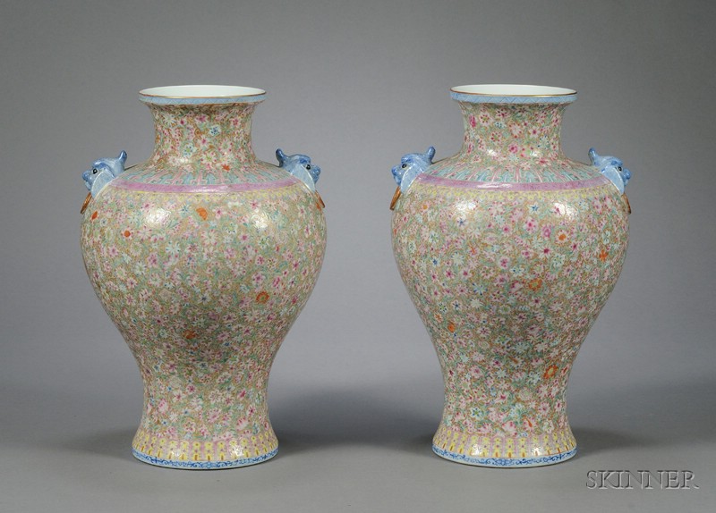 Appraisal: Pair of Porcelain Vases China early th century famille rose