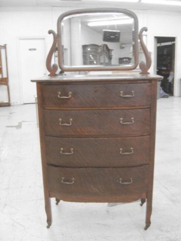 Appraisal: OAK HIGHBOY CHEST W BEVELED MIRROR