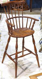 Appraisal: Early American spindle back high chair Early American spindle back