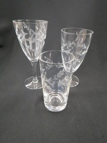 Appraisal: pc Etched Crystal Stemware Set goblets iced teas and tumblers