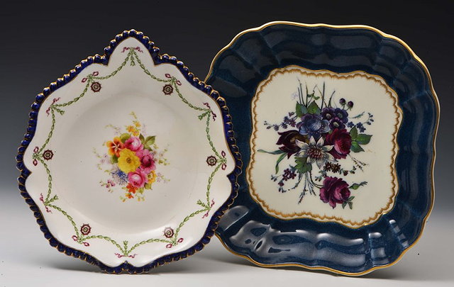 Appraisal: A ROYAL WORCESTER SQUARE DISH the centre painted with summer