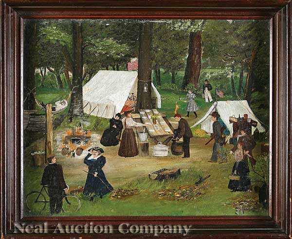 Appraisal: American School th th c Fourth of July Picnic oil