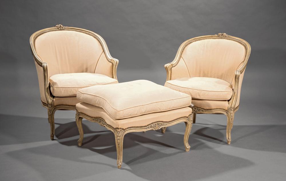 Appraisal: Pair of Antique Louis XV-Style Cr me Peinte Berg res