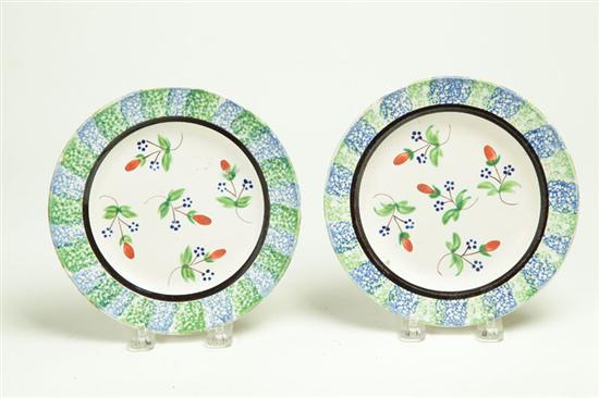 Appraisal: PAIR OF RAINBOW SPATTER PLATES England - Blue and green