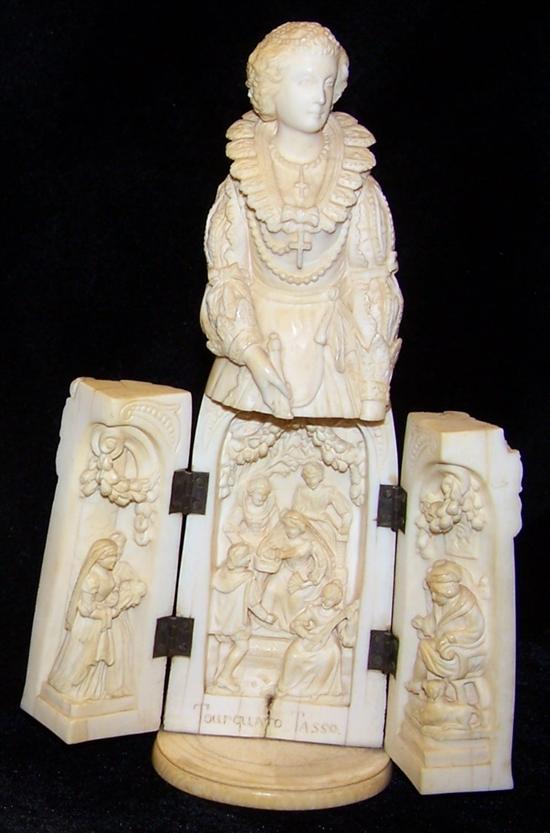 Appraisal: Continental carved ivory triptych figure of a woman '' h