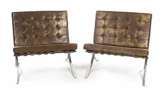 Appraisal: A Pair of Chrome and Leather Barcelona Chairs Mies Van