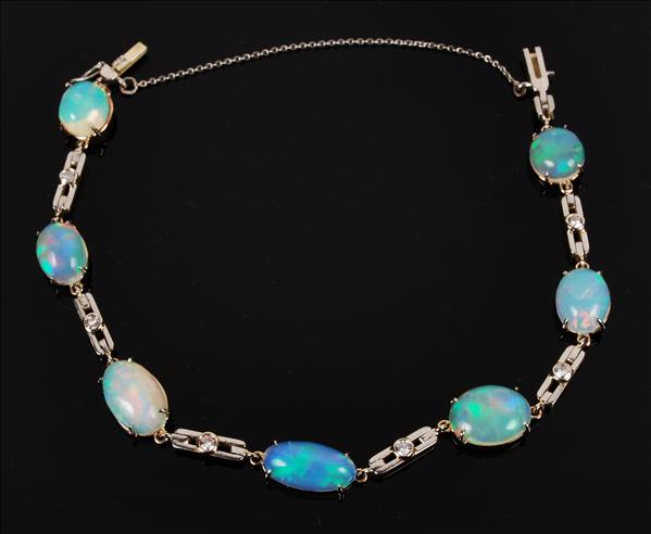 Appraisal: An Edwardian opal and diamond bracelet circa set along the