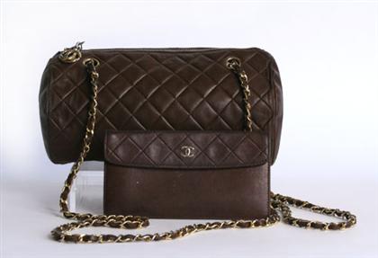 Appraisal: Chanel quilted chocolate kidskin barrel purse With top-zip and large