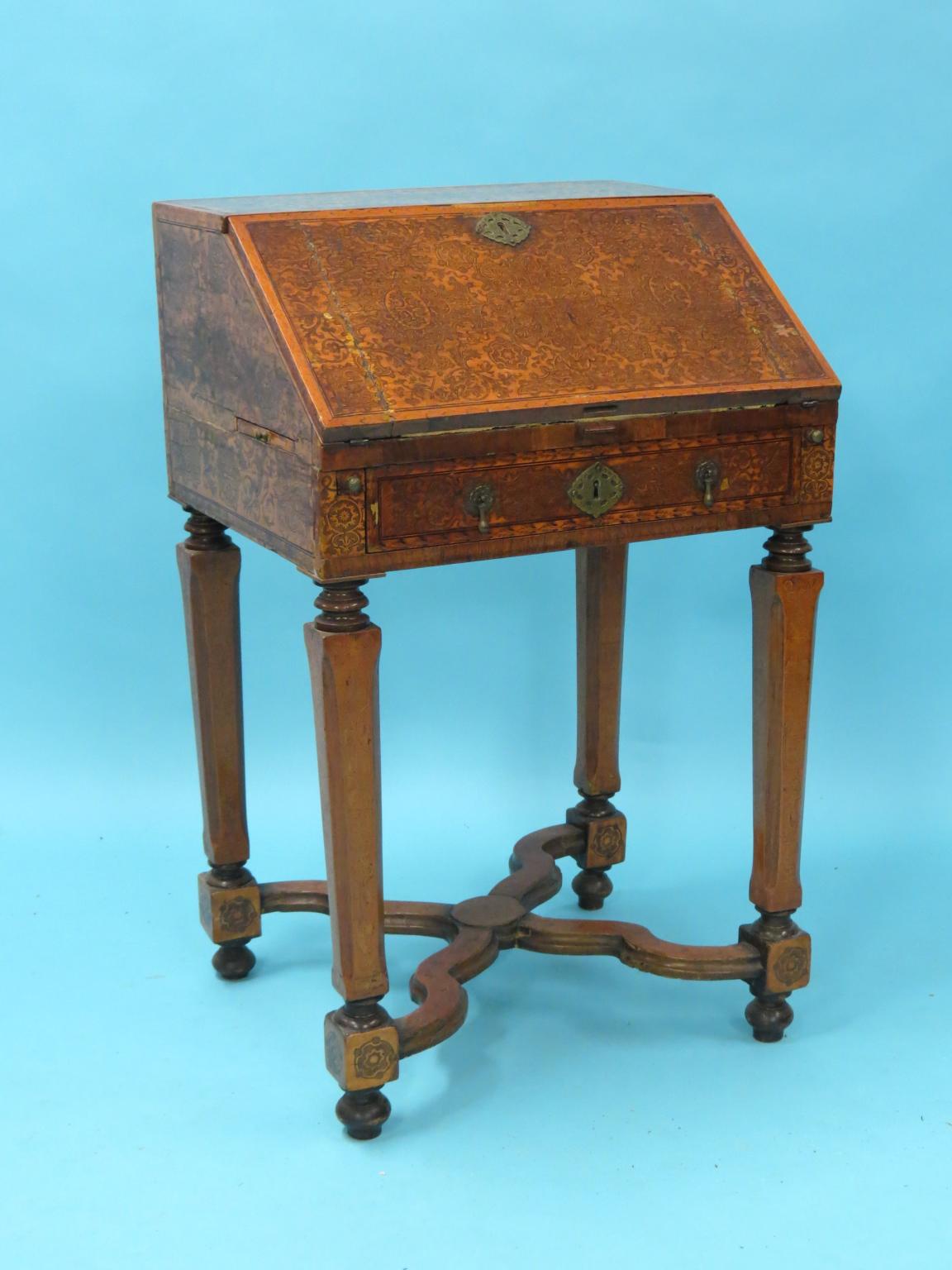 Appraisal: A William and Mary-period walnut and endive marquetry bureau fall-front