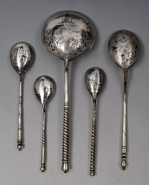 Appraisal: A RUSSIAN SILVER SPOON the reverse of the bowl decorated