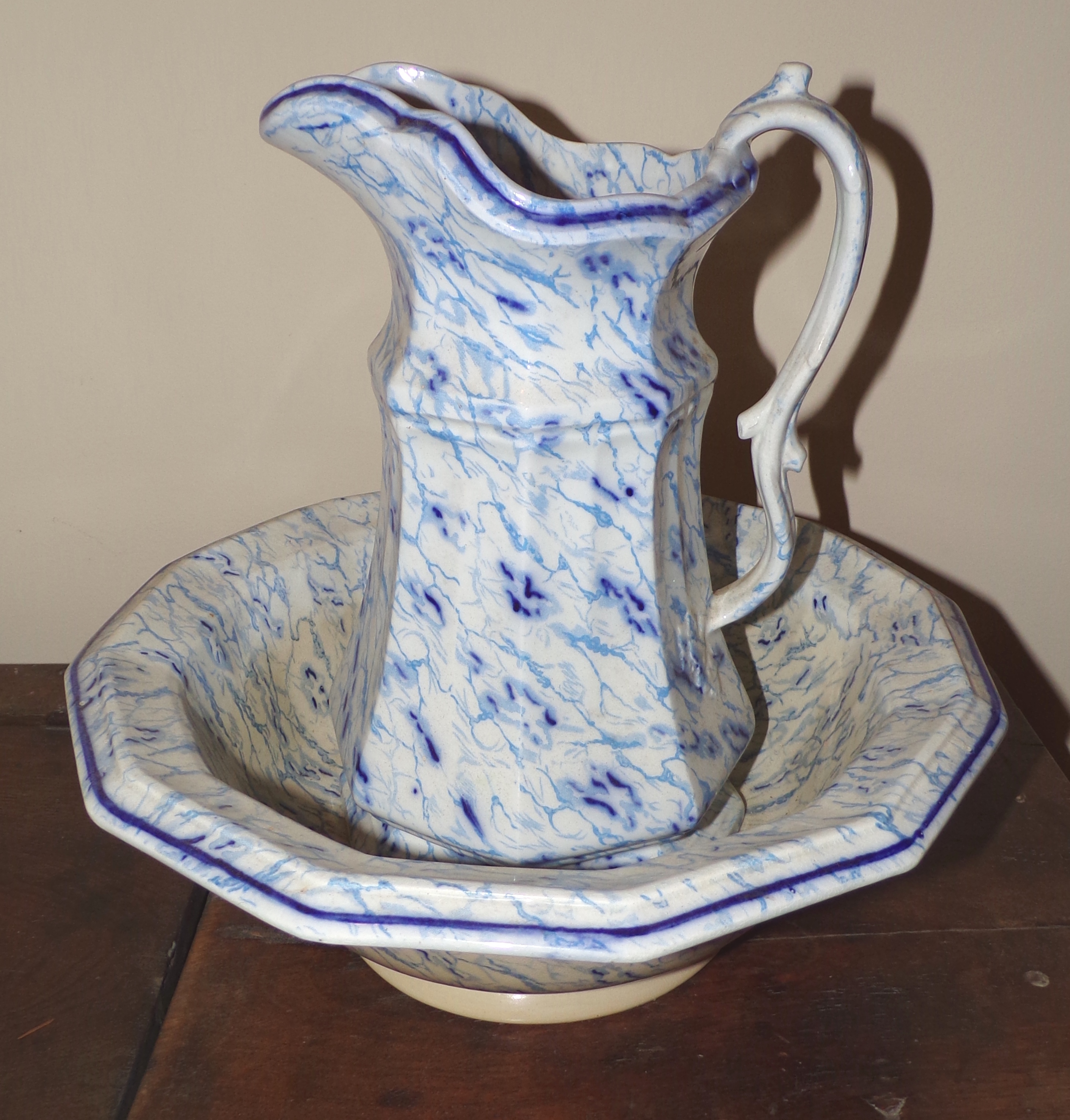 Appraisal: Ironstone 'Marble' wash bowl and pitcher Pitcher ''h