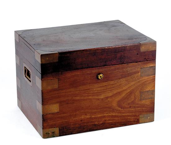 Appraisal: Brass-bound mahogany humidor circa hinged lid and fitted with brass